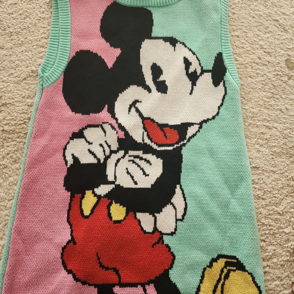 Disney Mickey & Co Sweater Dress Girls Size 5 Green Mickey Mouse Knit Sleeveless - Picture 2 of 4